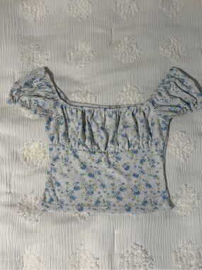 Romantic Faded Rose Floral Blouse Puff Sleeve Sweetheart Neck
